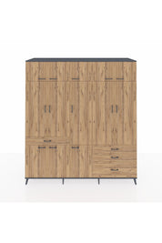 Kronos Dolap 8 Raflı 4 Çekmeceli 3 Askılı 220x59x243 Antrasit-Çam/Çam