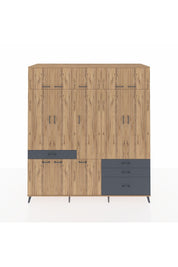 Kronos Dolap 8 Raflı 4 Çekmeceli 3 Askılı 220x59x243 Çam-Çam/Antrasit