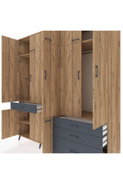 Kronos Dolap 8 Raflı 4 Çekmeceli 3 Askılı 220x59x243 Çam-Çam/Antrasit