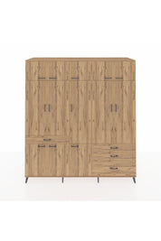 Kronos Dolap 8 Raflı 4 Çekmeceli 3 Askılı 220x59x243 Çam-Çam/Çam