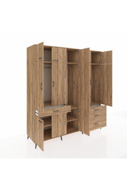 Kronos Dolap 8 Raflı 4 Çekmeceli 3 Askılı 220x59x243 Çam-Çam/Çam