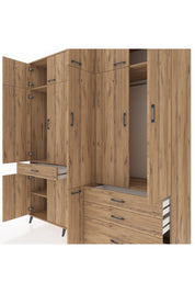 Kronos Dolap 8 Raflı 4 Çekmeceli 3 Askılı 220x59x243 Çam-Çam/Çam