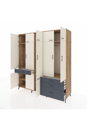 Kronos Dolap 8 Raflı 4 Çekmeceli 3 Askılı 220x59x243 Çam-Aytaşı/Antrasit