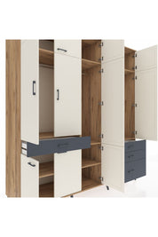 Kronos Dolap 8 Raflı 4 Çekmeceli 3 Askılı 220x59x243 Çam-Aytaşı/Antrasit