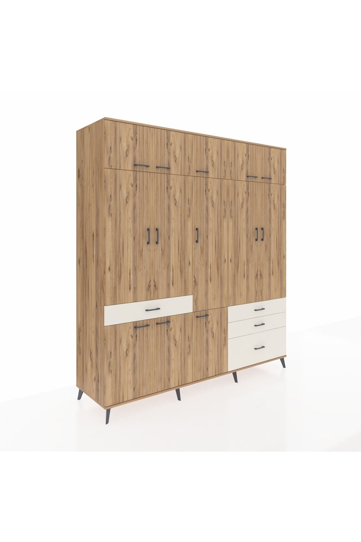 Kronos Dolap 8 Raflı 4 Çekmeceli 3 Askılı 220x59x243 Çam-Çam/Aytaşı