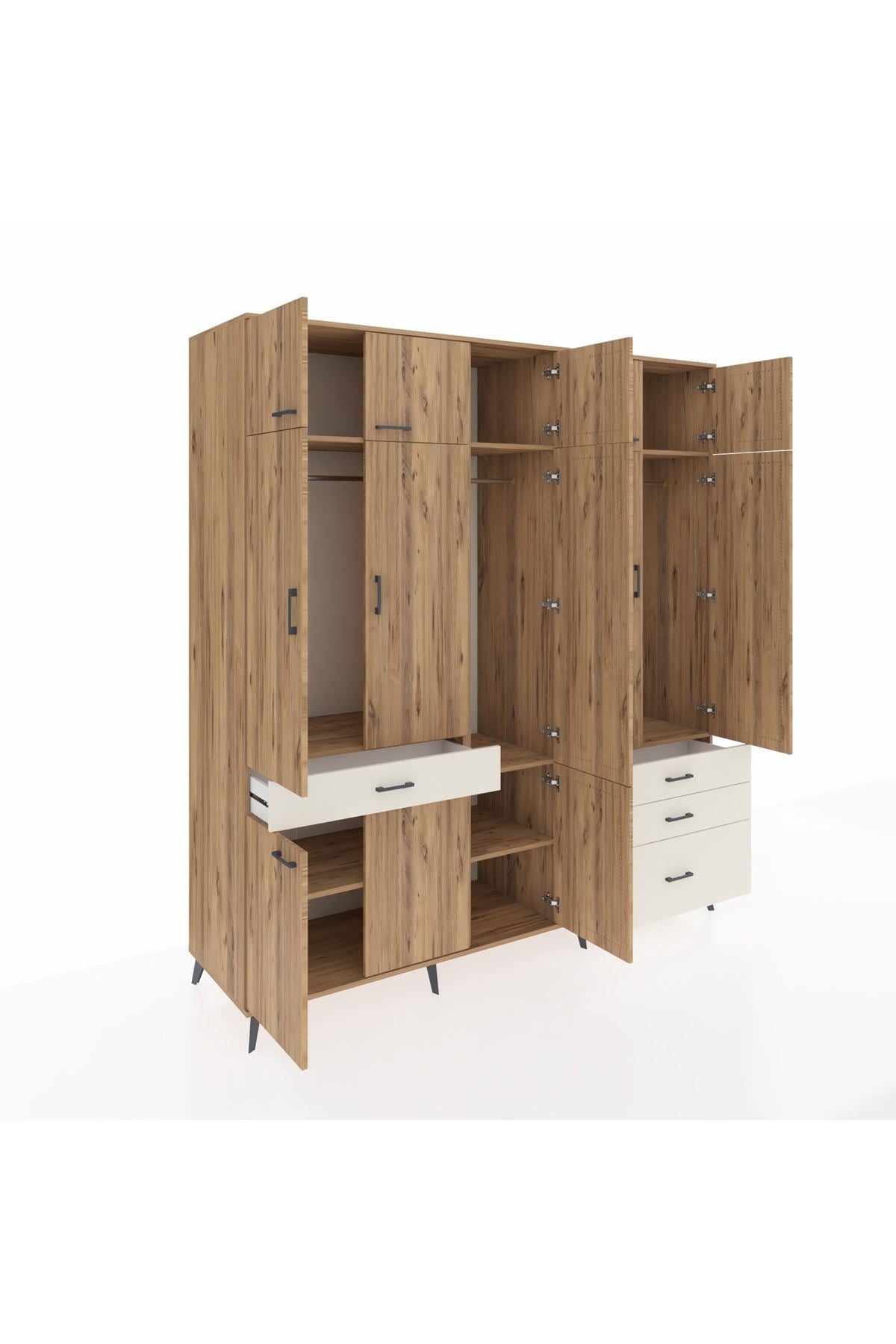 Kronos Dolap 8 Raflı 4 Çekmeceli 3 Askılı 220x59x243 Çam-Çam/Aytaşı