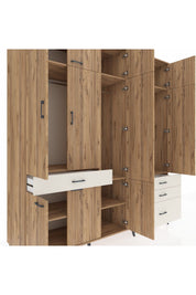 Kronos Dolap 8 Raflı 4 Çekmeceli 3 Askılı 220x59x243 Çam-Çam/Aytaşı