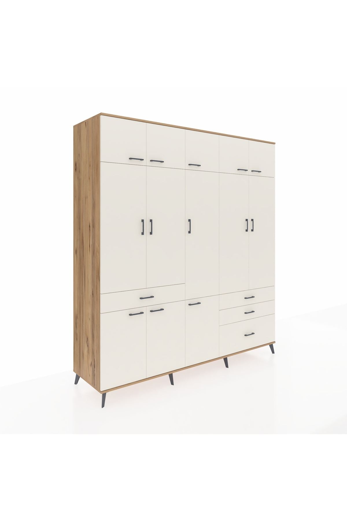 Kronos Dolap 8 Raflı 4 Çekmeceli 3 Askılı 220x59x243 Çam-Aytaşı/Aytaşı