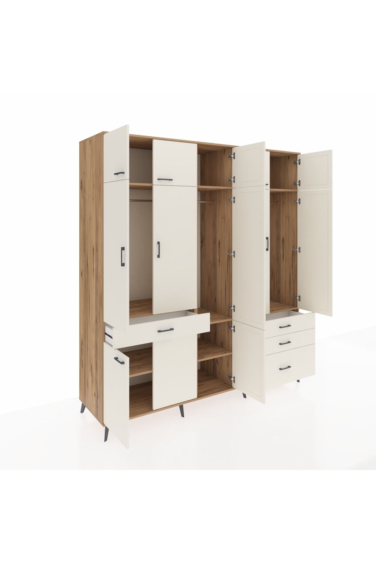 Kronos Dolap 8 Raflı 4 Çekmeceli 3 Askılı 220x59x243 Çam-Aytaşı/Aytaşı