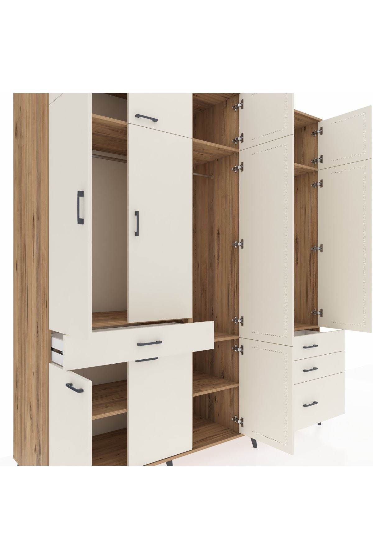 Kronos Dolap 8 Raflı 4 Çekmeceli 3 Askılı 220x59x243 Çam-Aytaşı/Aytaşı