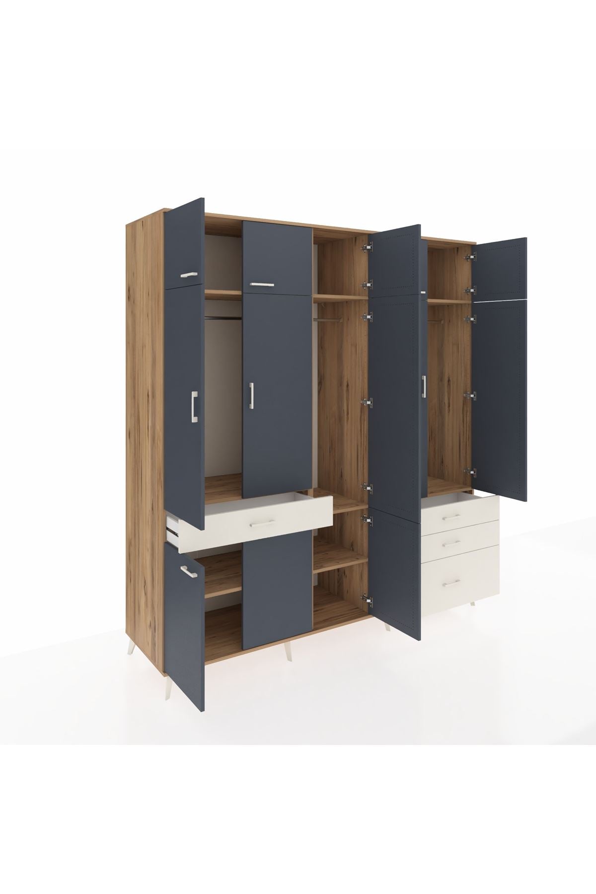 Kronos Dolap 8 Raflı 4 Çekmeceli 3 Askılı 220x59x243 Çam-Antrasit/Aytaşı