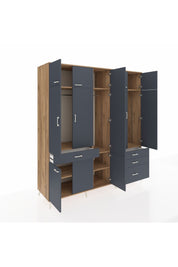 Kronos Dolap 8 Raflı 4 Çekmeceli 3 Askılı 220x59x243 Çam-Antrasit/Antrasit