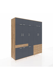 Kronos Dolap 8 Raflı 4 Çekmeceli 3 Askılı 220x59x243 Çam-Antrasit/Çam