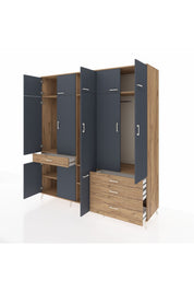 Kronos Dolap 8 Raflı 4 Çekmeceli 3 Askılı 220x59x243 Çam-Antrasit/Çam