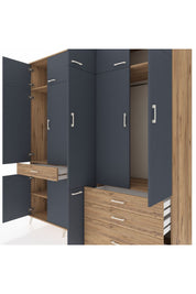 Kronos Dolap 8 Raflı 4 Çekmeceli 3 Askılı 220x59x243 Çam-Antrasit/Çam