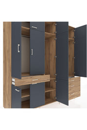 Kronos Dolap 8 Raflı 4 Çekmeceli 3 Askılı 220x59x243 Çam-Antrasit/Çam