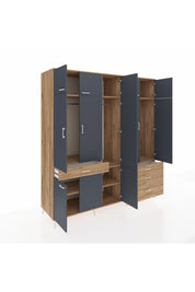 Kronos Dolap 8 Raflı 4 Çekmeceli 3 Askılı 220x59x243 Çam-Antrasit/Çam