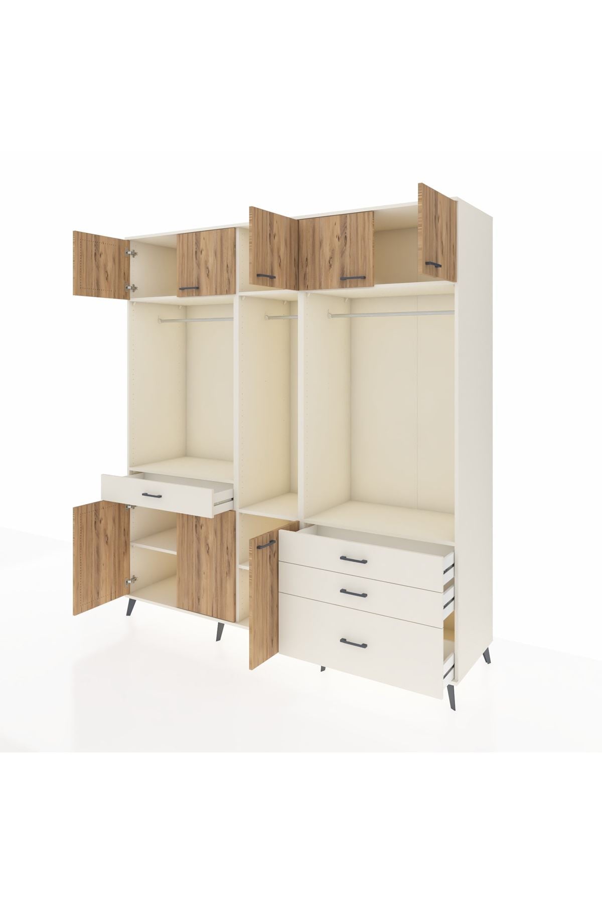 Kronos Dolap 8 Raflı 4 Çekmeceli 3 Askılı 220x59x243 Aytaşı-Çam/Aytaşı