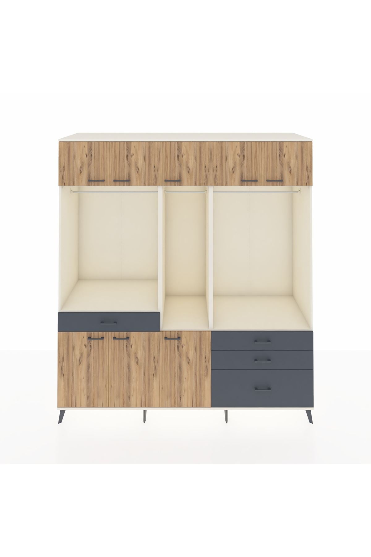 Kronos Dolap 8 Raflı 4 Çekmeceli 3 Askılı 220x59x243 Aytaşı-Çam/Antrasit