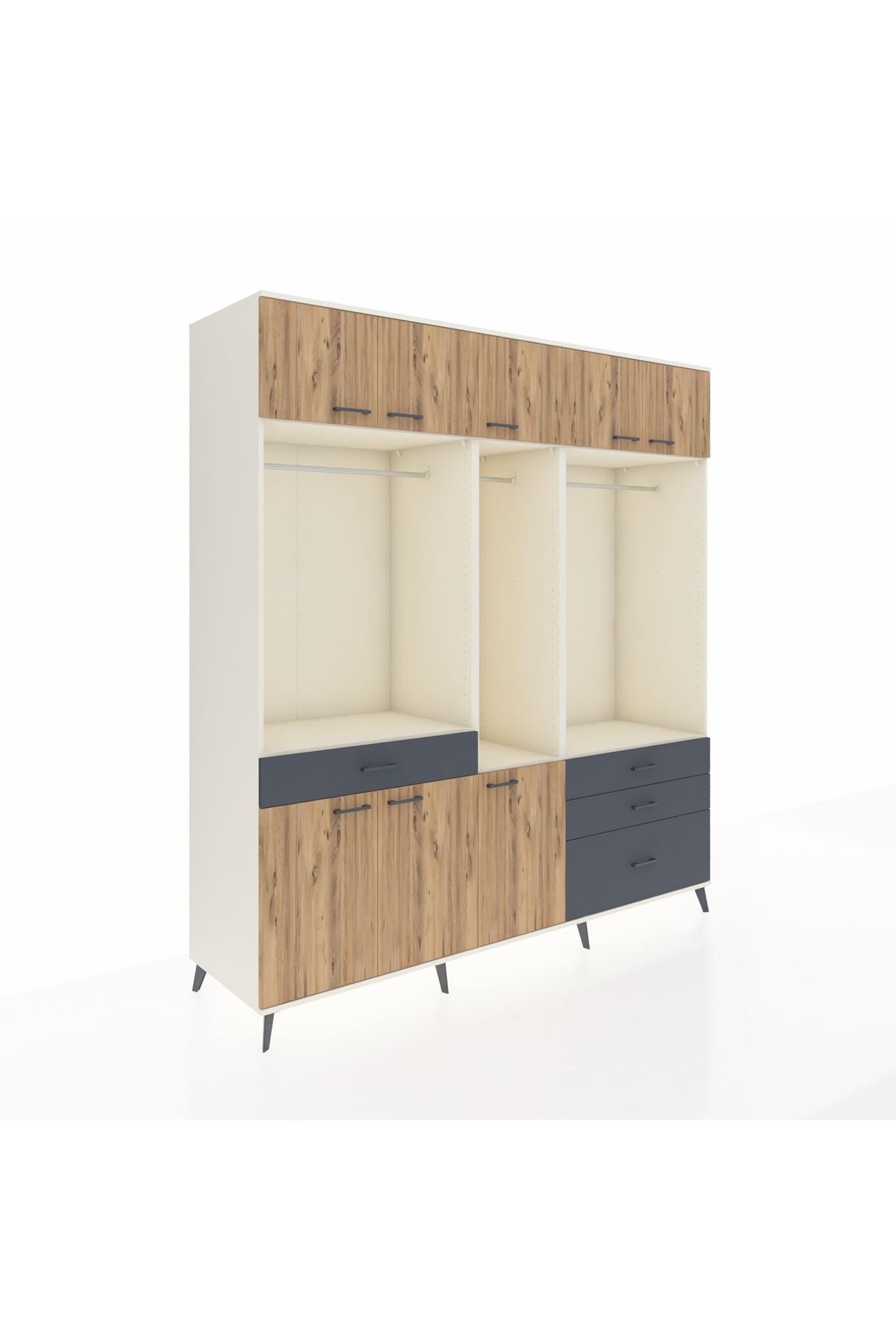Kronos Dolap 8 Raflı 4 Çekmeceli 3 Askılı 220x59x243 Aytaşı-Çam/Antrasit
