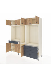 Kronos Dolap 8 Raflı 4 Çekmeceli 3 Askılı 220x59x243 Aytaşı-Çam/Antrasit