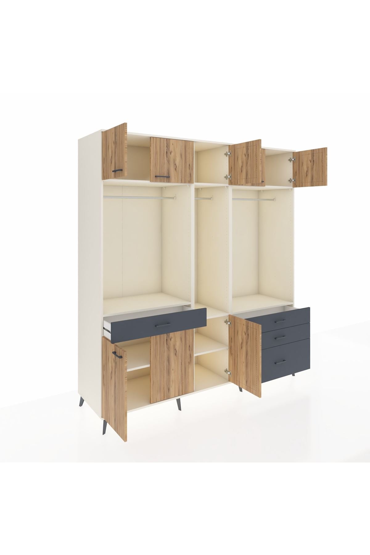 Kronos Dolap 8 Raflı 4 Çekmeceli 3 Askılı 220x59x243 Aytaşı-Çam/Antrasit