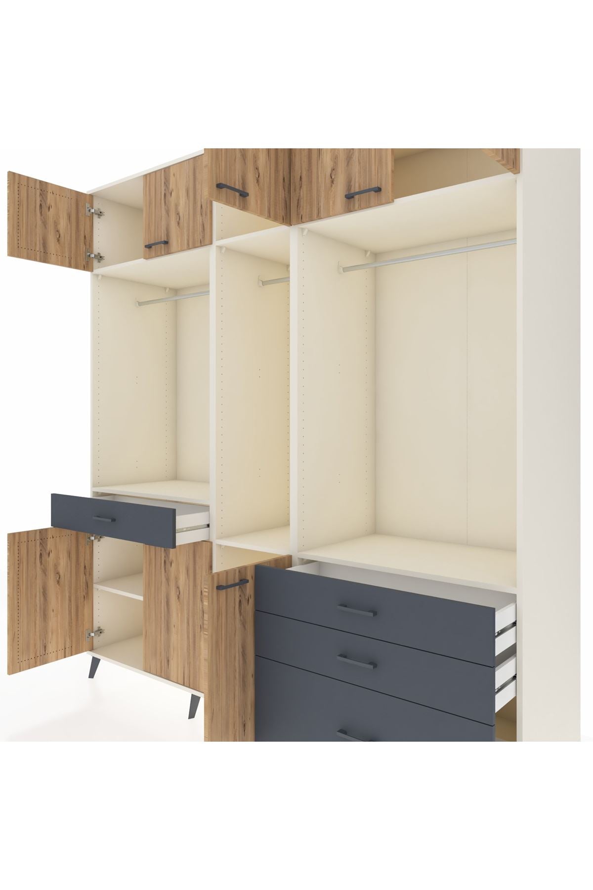 Kronos Dolap 8 Raflı 4 Çekmeceli 3 Askılı 220x59x243 Aytaşı-Çam/Antrasit