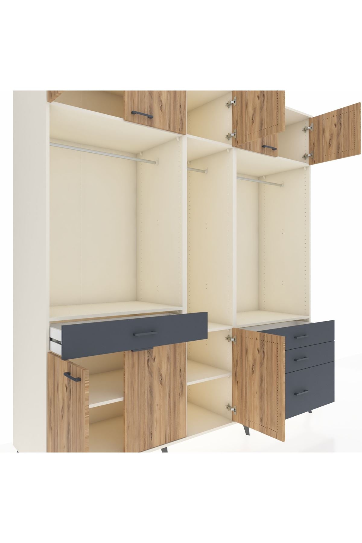 Kronos Dolap 8 Raflı 4 Çekmeceli 3 Askılı 220x59x243 Aytaşı-Çam/Antrasit