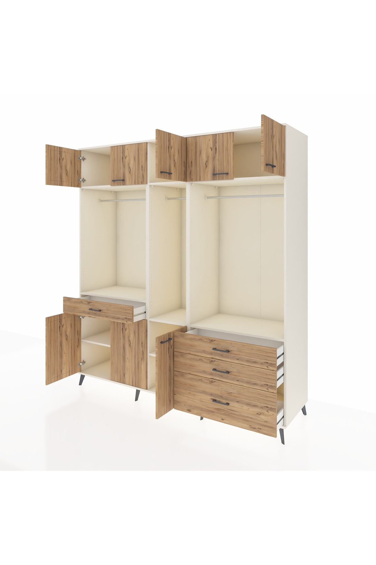 Kronos Dolap 8 Raflı 4 Çekmeceli 3 Askılı 220x59x243 Aytaşı-Çam/Çam