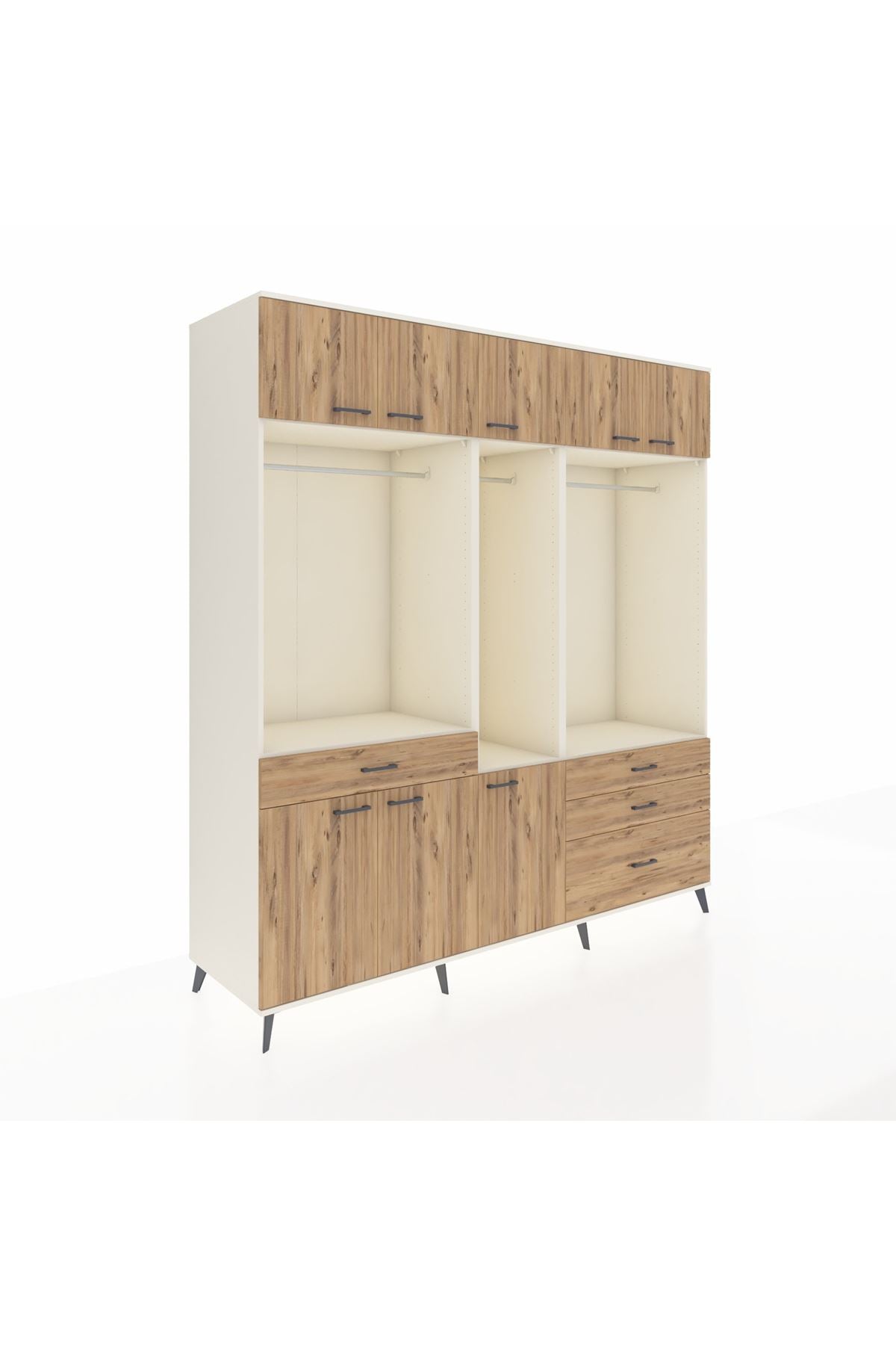 Kronos Dolap 8 Raflı 4 Çekmeceli 3 Askılı 220x59x243 Aytaşı-Çam/Çam