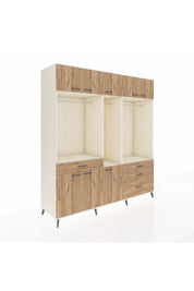 Kronos Dolap 8 Raflı 4 Çekmeceli 3 Askılı 220x59x243 Aytaşı-Çam/Çam