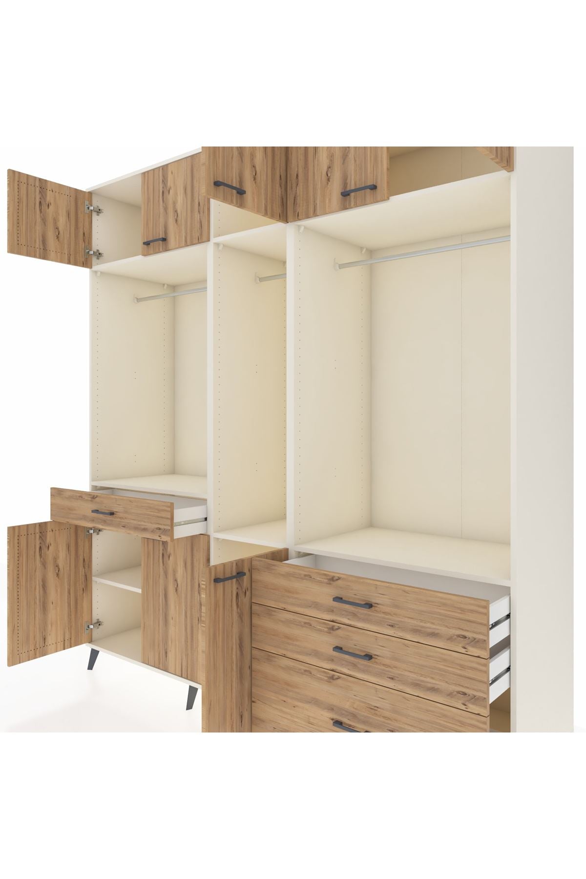Kronos Dolap 8 Raflı 4 Çekmeceli 3 Askılı 220x59x243 Aytaşı-Çam/Çam