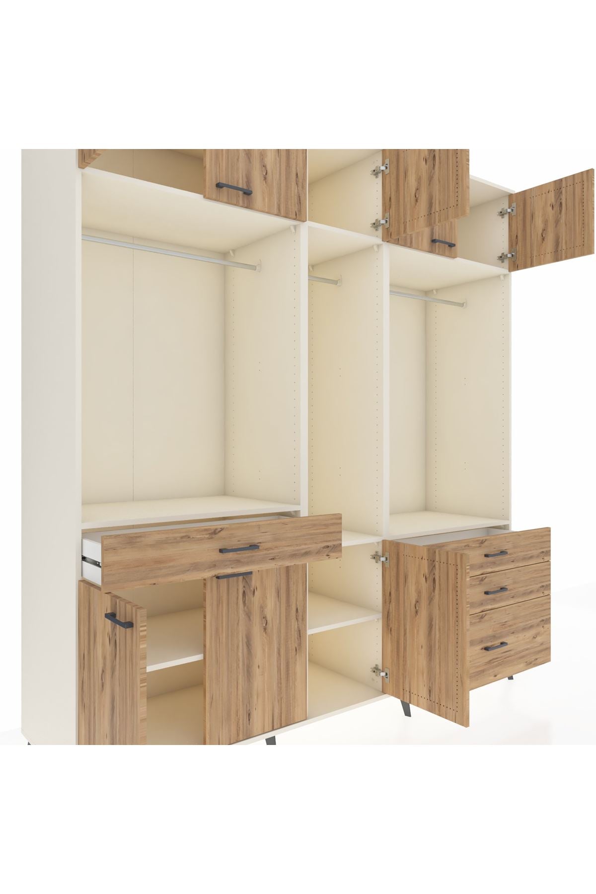 Kronos Dolap 8 Raflı 4 Çekmeceli 3 Askılı 220x59x243 Aytaşı-Çam/Çam