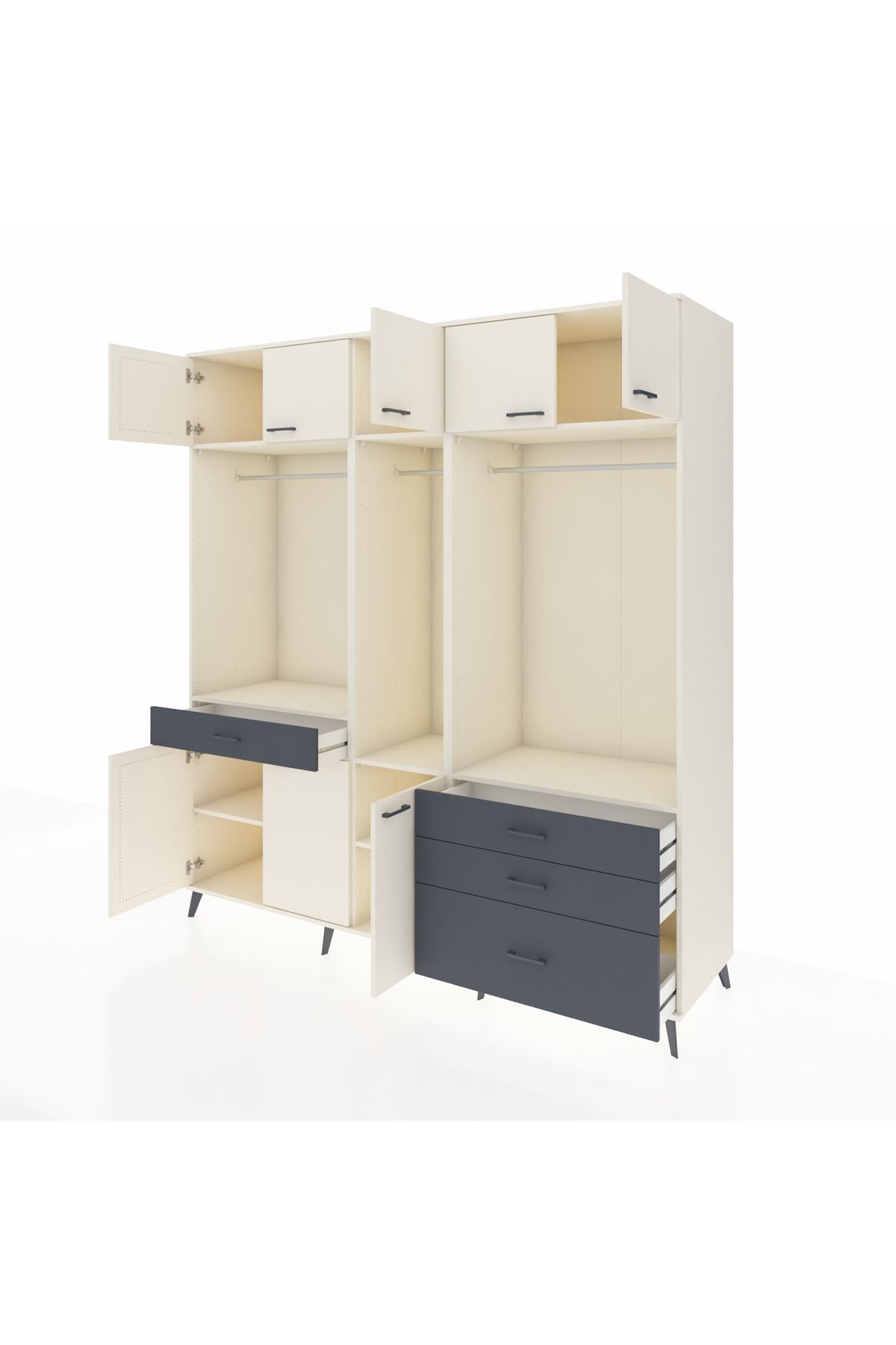 Kronos Dolap 8 Raflı 4 Çekmeceli 3 Askılı 220x59x243 Aytaşı-Aytaşı/Antrasit