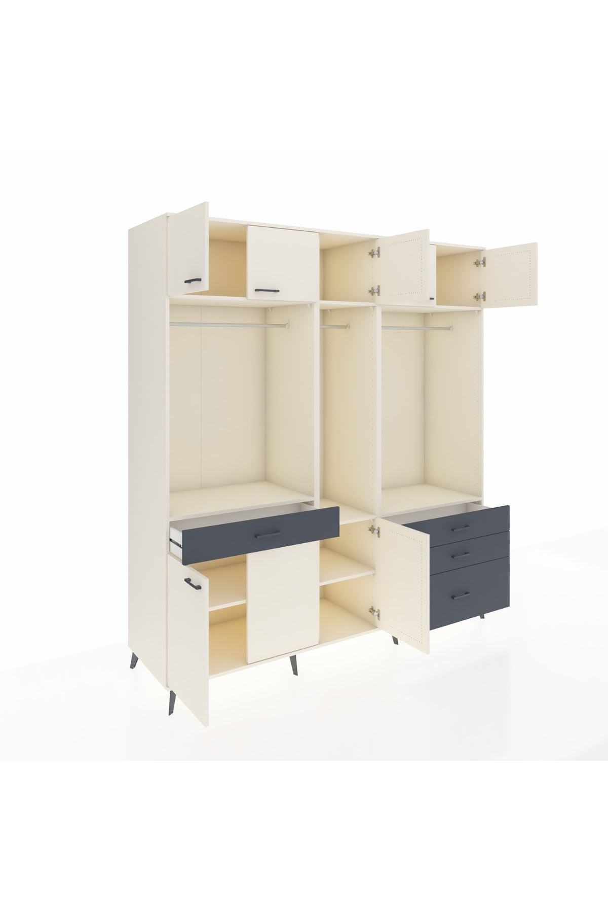 Kronos Dolap 8 Raflı 4 Çekmeceli 3 Askılı 220x59x243 Aytaşı-Aytaşı/Antrasit