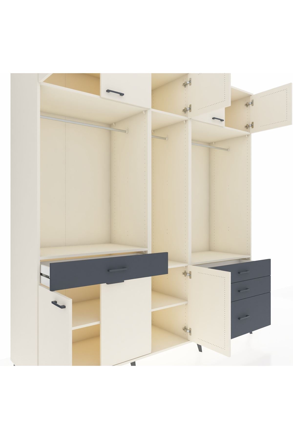Kronos Dolap 8 Raflı 4 Çekmeceli 3 Askılı 220x59x243 Aytaşı-Aytaşı/Antrasit