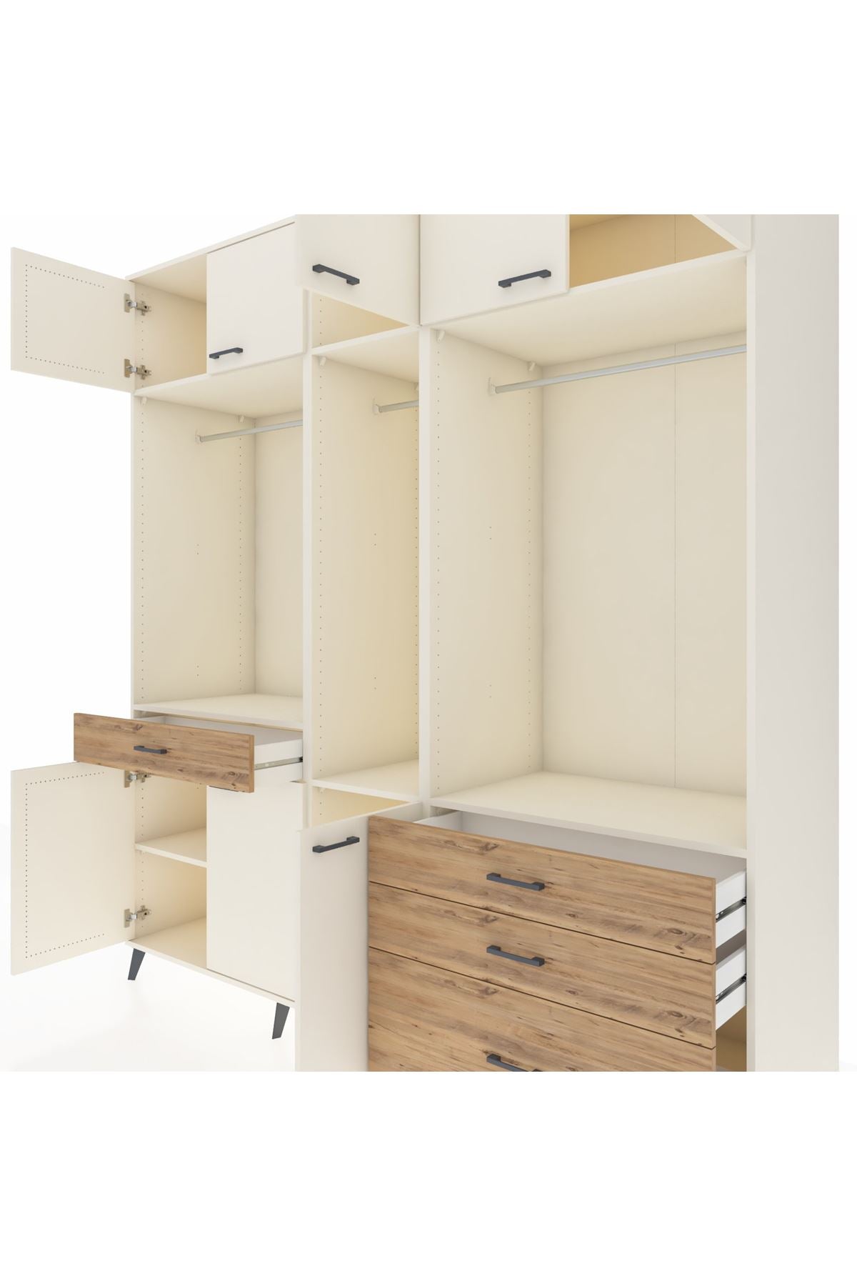 Kronos Dolap 8 Raflı 4 Çekmeceli 3 Askılı 220x59x243 Aytaşı-Aytaşı/Çam