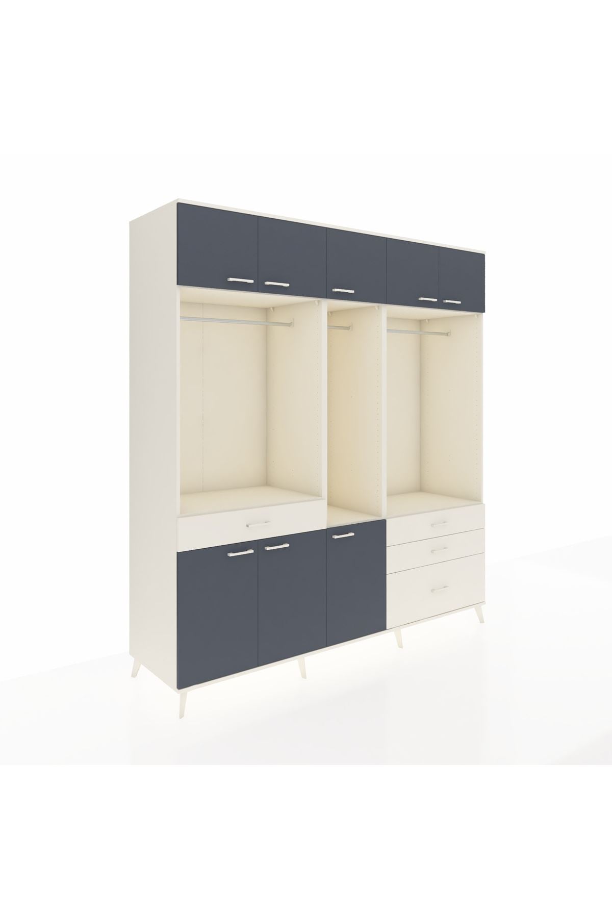 Kronos Dolap 8 Raflı 4 Çekmeceli 3 Askılı 220x59x243 Aytaşı-Antrasit/Aytaşı