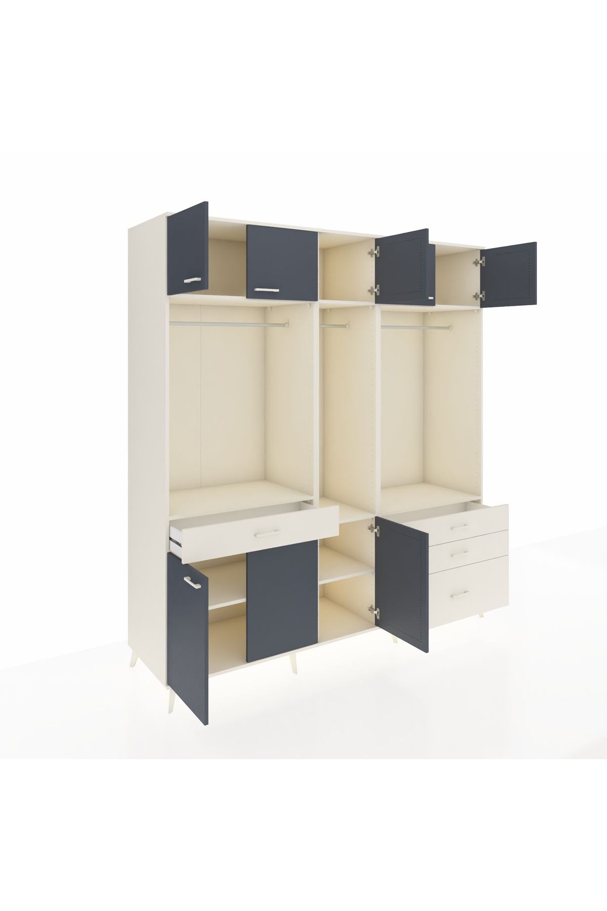 Kronos Dolap 8 Raflı 4 Çekmeceli 3 Askılı 220x59x243 Aytaşı-Antrasit/Aytaşı