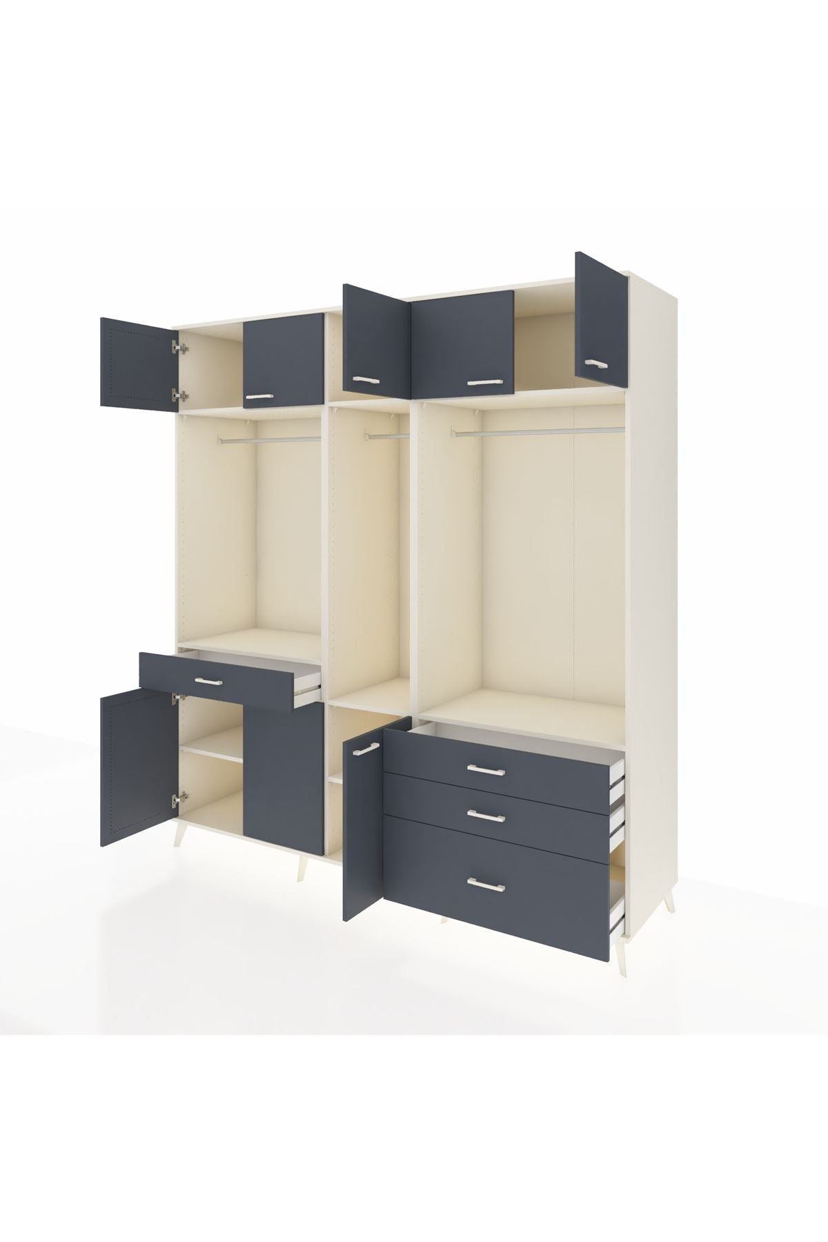 Kronos Dolap 8 Raflı 4 Çekmeceli 3 Askılı 220x59x243 Aytaşı-Antrasit/Antrasit