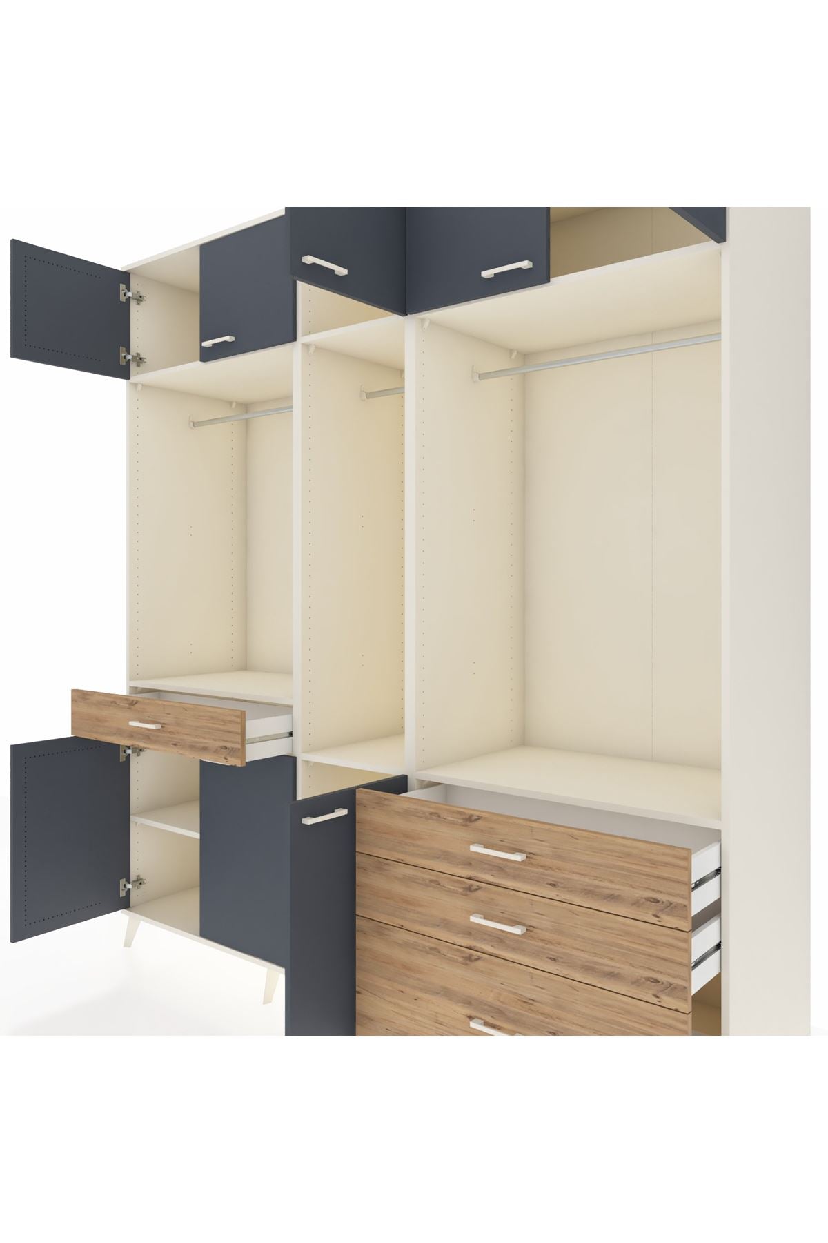 Kronos Dolap 8 Raflı 4 Çekmeceli 3 Askılı 220x59x243 Aytaşı-Antrasit/Çam