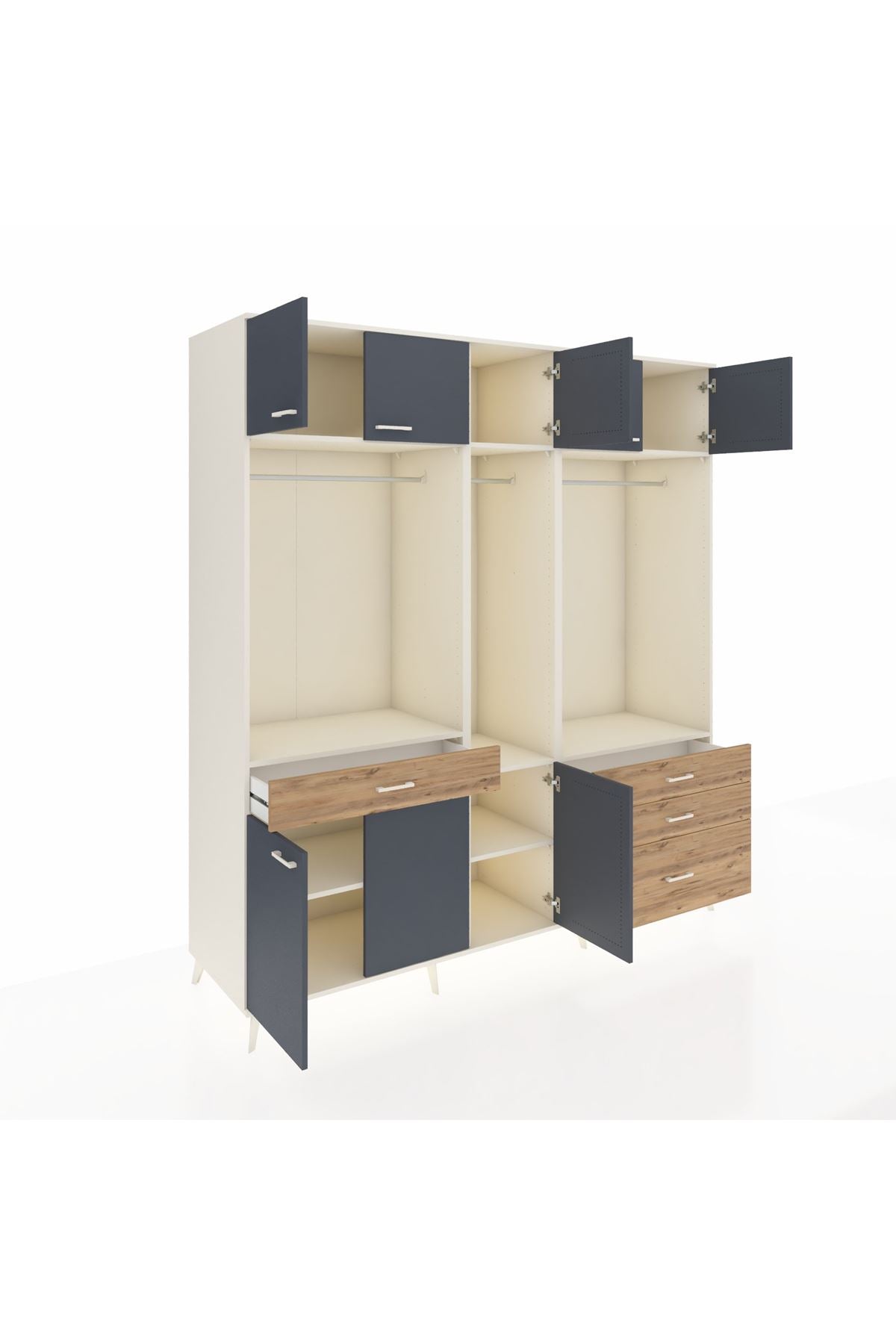 Kronos Dolap 8 Raflı 4 Çekmeceli 3 Askılı 220x59x243 Aytaşı-Antrasit/Çam