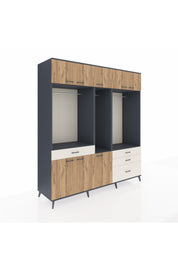 Kronos Dolap 8 Raflı 4 Çekmeceli 3 Askılı 220x59x243 Antrasit-Çam/Aytaşı