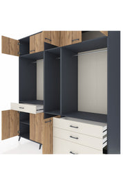 Kronos Dolap 8 Raflı 4 Çekmeceli 3 Askılı 220x59x243 Antrasit-Çam/Aytaşı