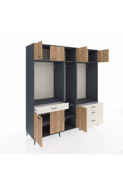 Kronos Dolap 8 Raflı 4 Çekmeceli 3 Askılı 220x59x243 Antrasit-Çam/Aytaşı