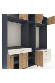 Kronos Dolap 8 Raflı 4 Çekmeceli 3 Askılı 220x59x243 Antrasit-Çam/Aytaşı
