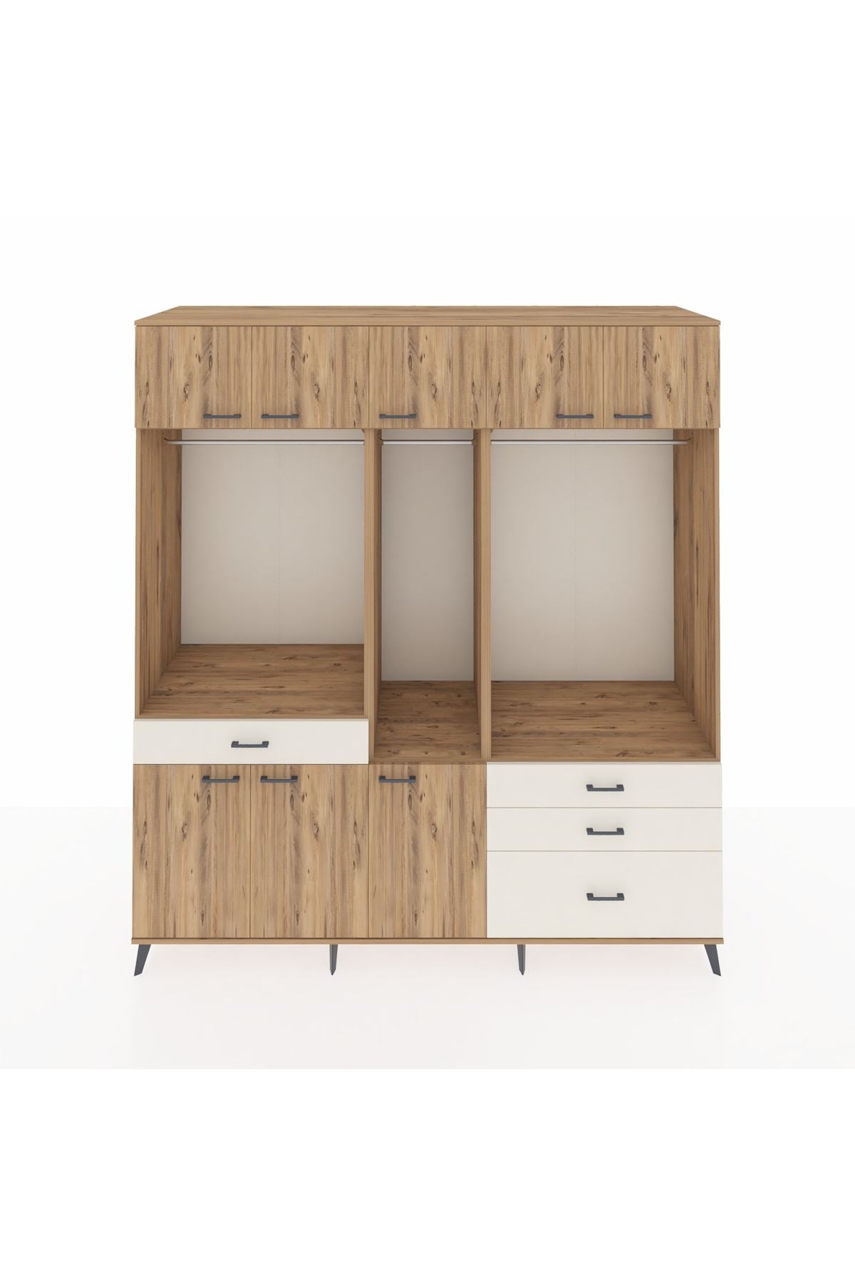 Kronos Dolap 8 Raflı 4 Çekmeceli 3 Askılı 220x59x243 Çam-Çam/Aytaşı