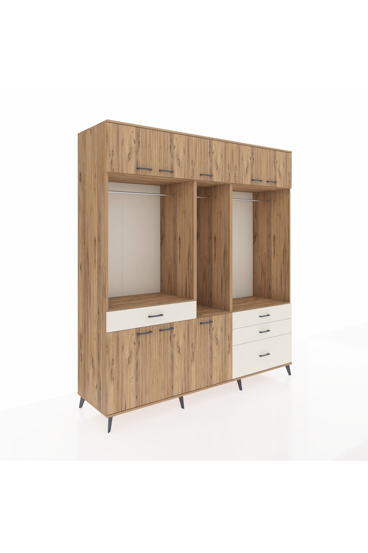 Kronos Dolap 8 Raflı 4 Çekmeceli 3 Askılı 220x59x243 Çam-Çam/Aytaşı