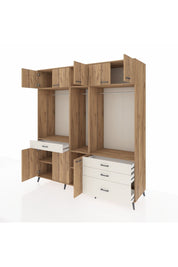 Kronos Dolap 8 Raflı 4 Çekmeceli 3 Askılı 220x59x243 Çam-Çam/Aytaşı