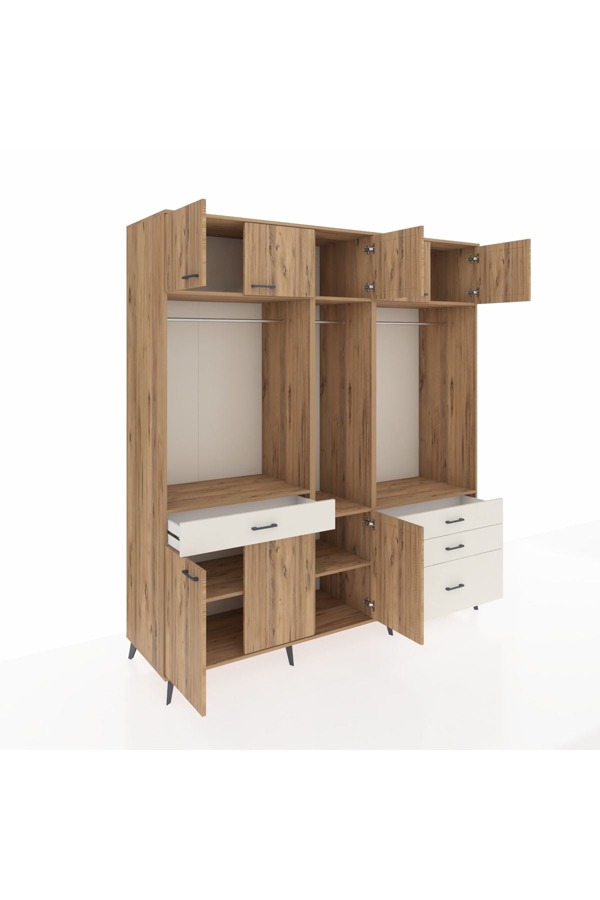 Kronos Dolap 8 Raflı 4 Çekmeceli 3 Askılı 220x59x243 Çam-Çam/Aytaşı
